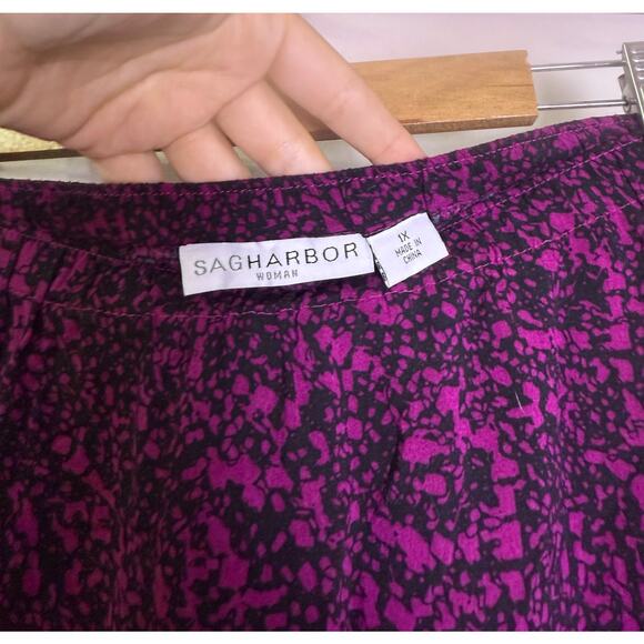 Sag Harbor Woman 1X Purple Black Abstract Print Midi Skirt Ruffle Hem - Picture 2 of 3